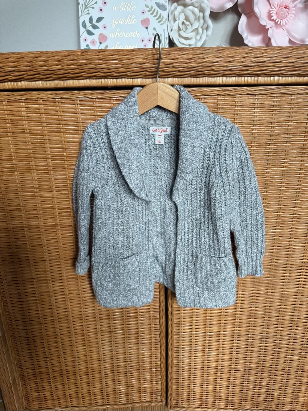 Cat & Jack Toddler Shawl Collar Cardigan - Light Gray with silver thread